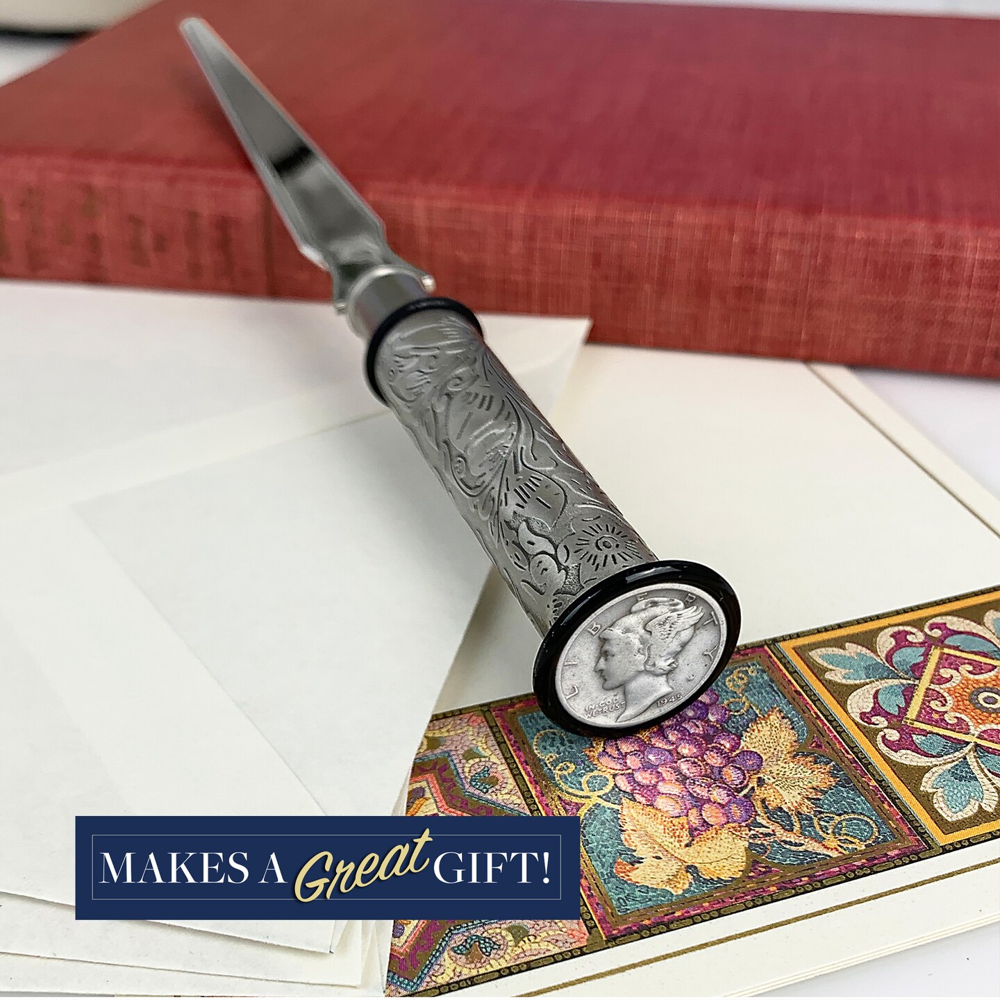 Silver Mercury Dime Letter Opener and Magnifying Glass Gift Set