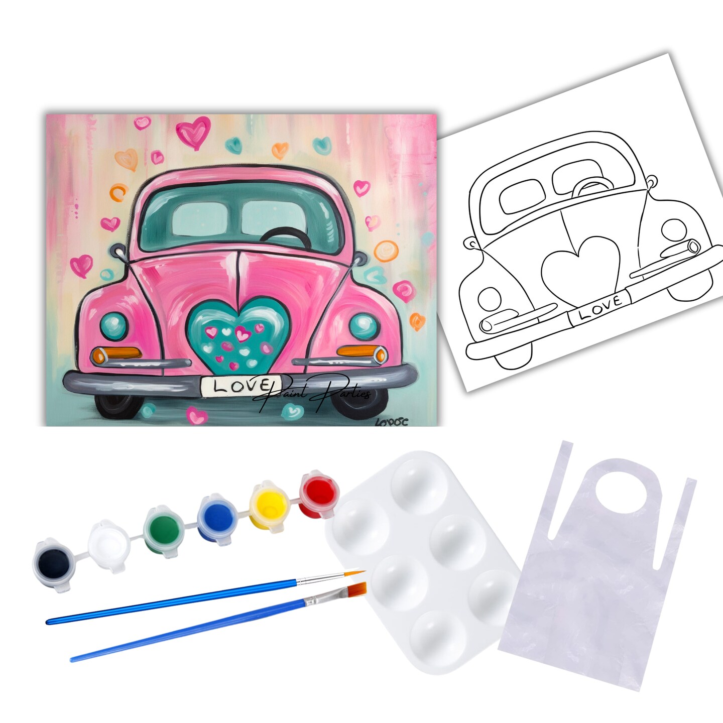 "Love Car" DIY Canvas Art Kit, Adult Beginner, Acrylic Paint Size 11x14 inch