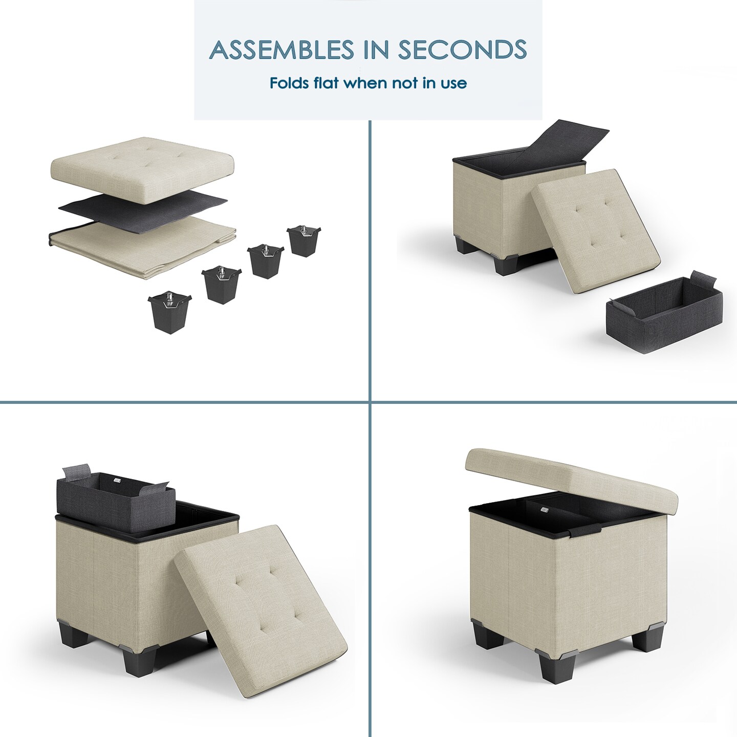 StorageBud Storage Ottoman Bench with Storage Bins