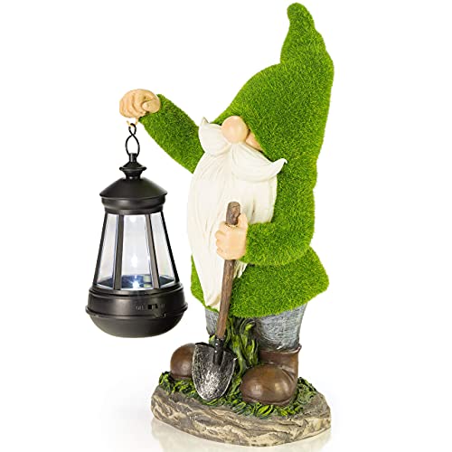 Earnest Flocked Garden Gnome with Lantern Solar Powered LED Outdoor Decor Light Great Addition for Your Garden Solar Powered Light Garden Gnome Christmas Decorations Gifts