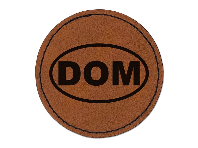 Dominican Republic DOM Round Iron-On Engraved Faux Leather Patch Applique - 2.5&#x22;