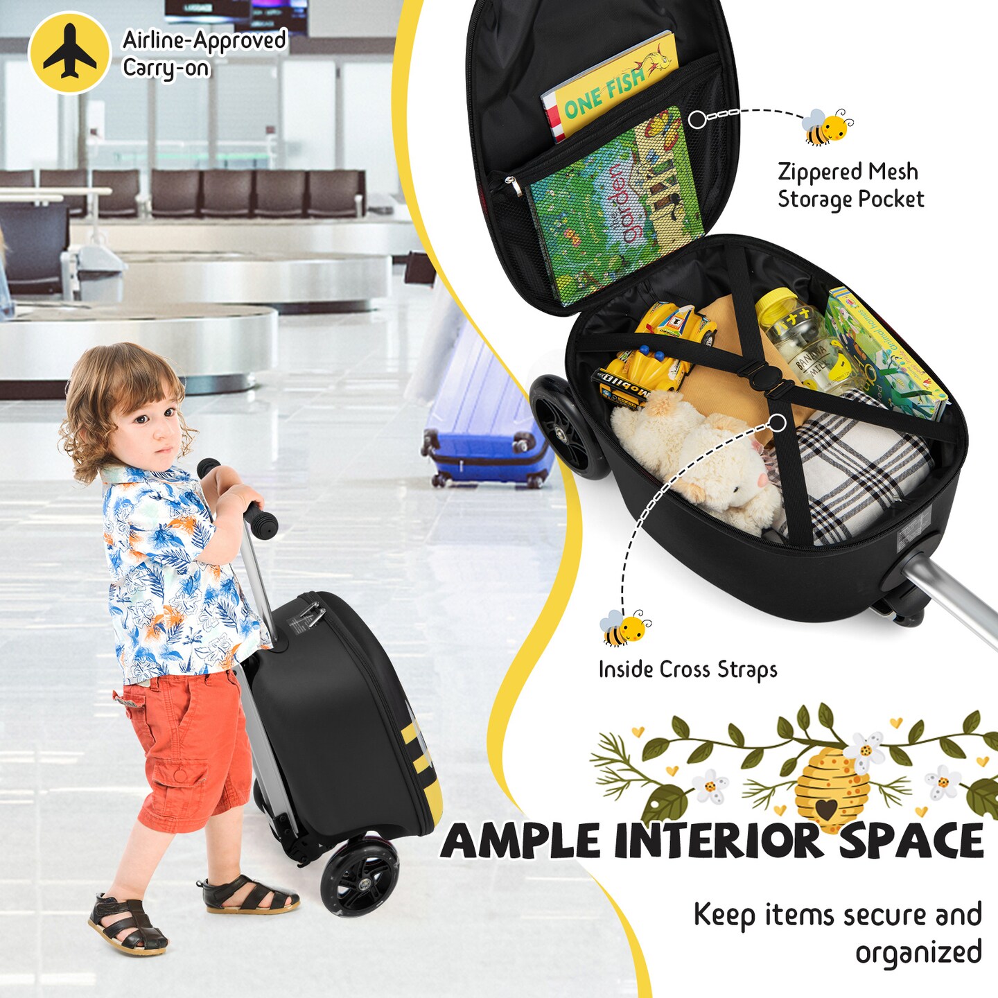 Hardshell Ride-on Suitcase Scooter with LED Flashing Wheels