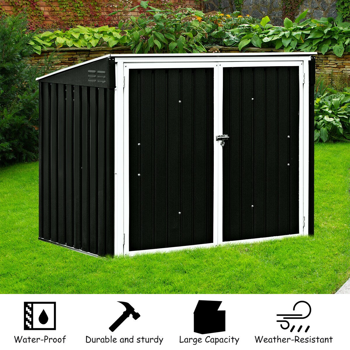 Horizontal Storage Shed 68 Cubic Feet for Garbage Cans