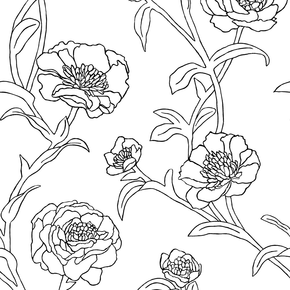 Tempaper Peonies Peel and Stick Wallpaper White/Metallic Black