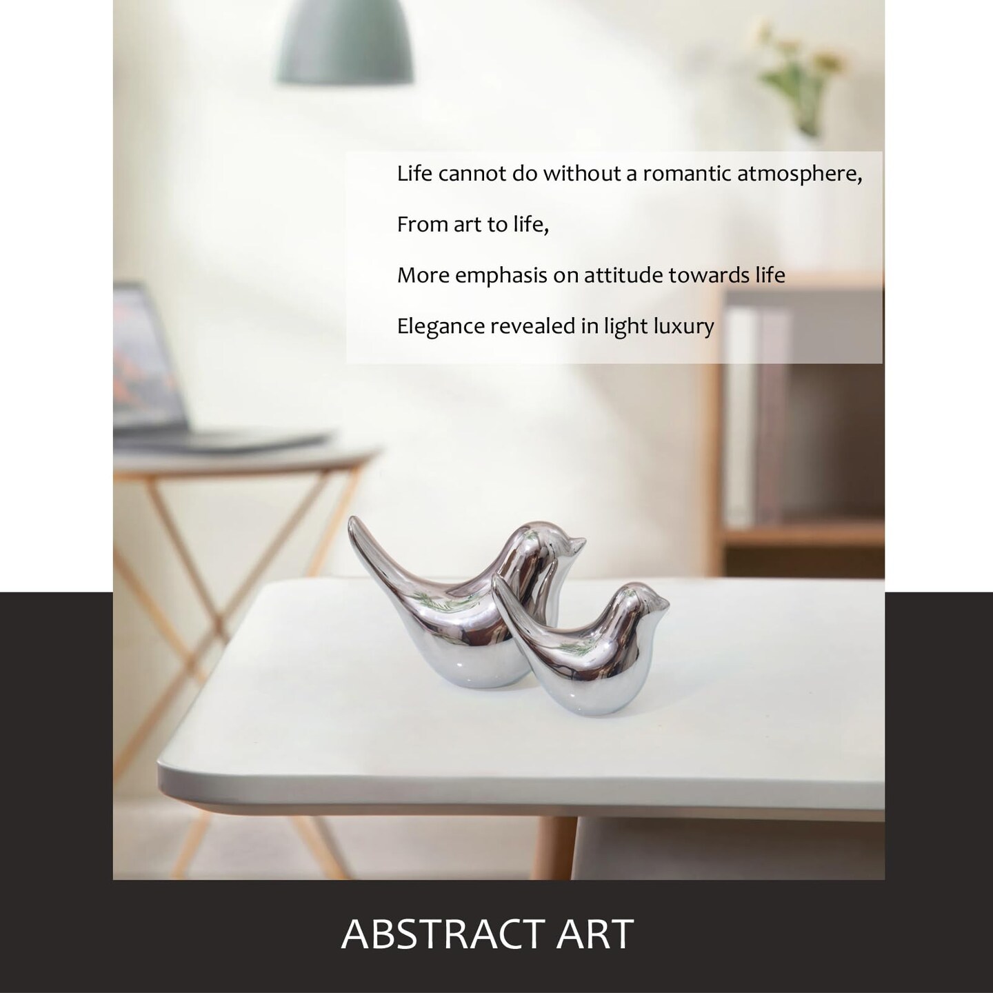 2 Pieces Small Birds Statues Home Decor Modern Style Birds Decorative Ornaments for Living Room, Bedroom, Office Desktop, Cabinets ( Silver Birds)