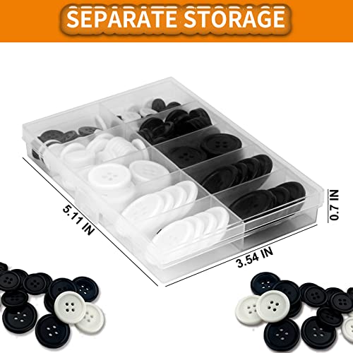 162 Pieces Mixed Resin Sewing Buttons, Eco-Friendly 1 inch Buttons with Compartmentalized Storage Box Black Buttons, 4 Holes 5 Sizes DIY White Buttons, Suitable for Sewing, DIY and Holiday Decoration.
