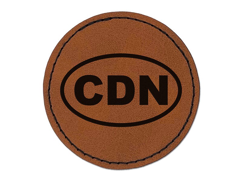 Canada CDN Round Iron-On Engraved Faux Leather Patch Applique - 2.5&#x22;