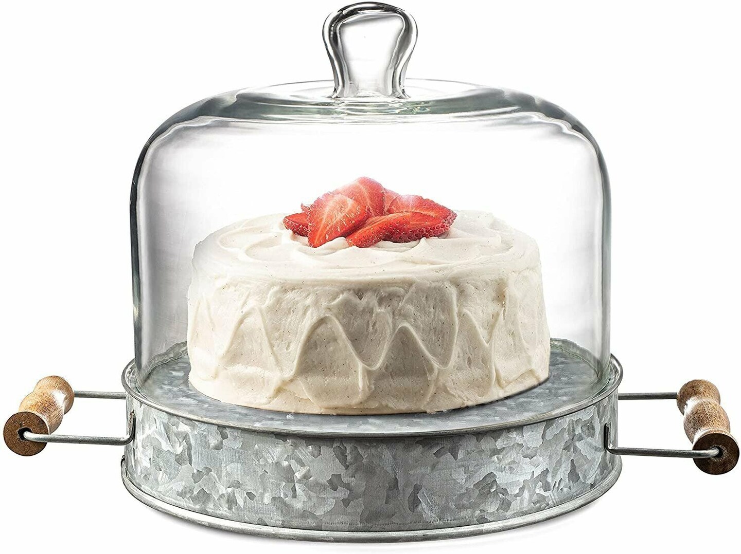 Farmhouse Cake Plate with Glass Dome for Rustic Kitchen and Dining