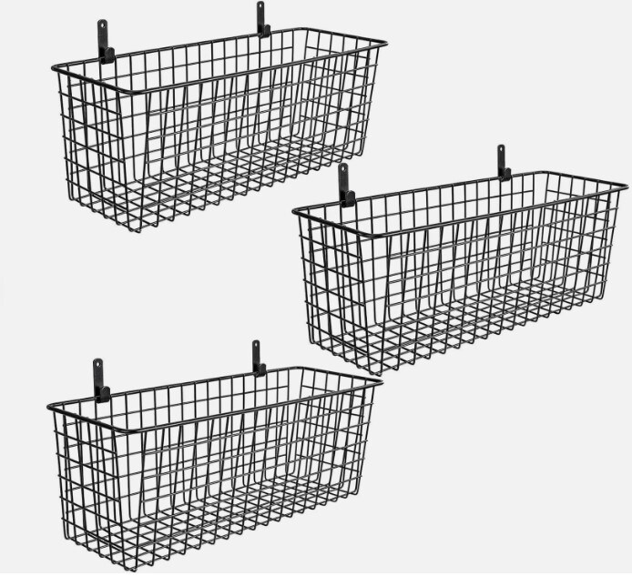 Set of 3 Wire Organizer Display Wall Mounted Hanging Baskets Storage Bins