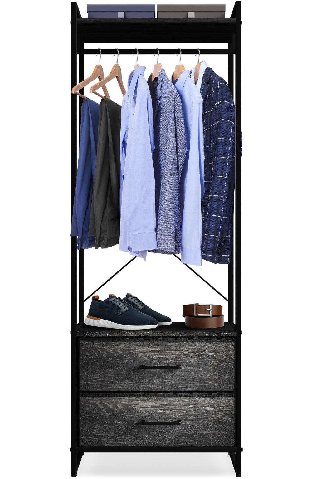 Sorbus Clothing Rack with Drawers - Clothes Stand Dresser - Wood Top, Steel Frame, & Fabric Drawers - Tall Closet Storage Organizer - Garment Rack for Hanging Shirts, Dresses, & Jackets