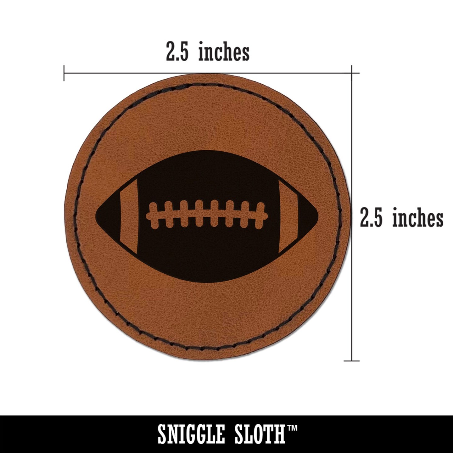 Football Sport Round Iron-On Engraved Faux Leather Patch Applique - 2.5&#x22;