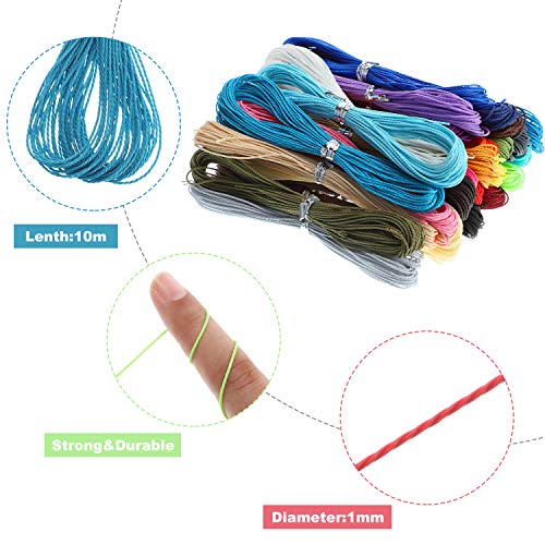 30 Colors 1mm Waxed Cord Beading Thread for DIY Macrame Necklace Bracelet Jewelry Making String, 10m Each Color