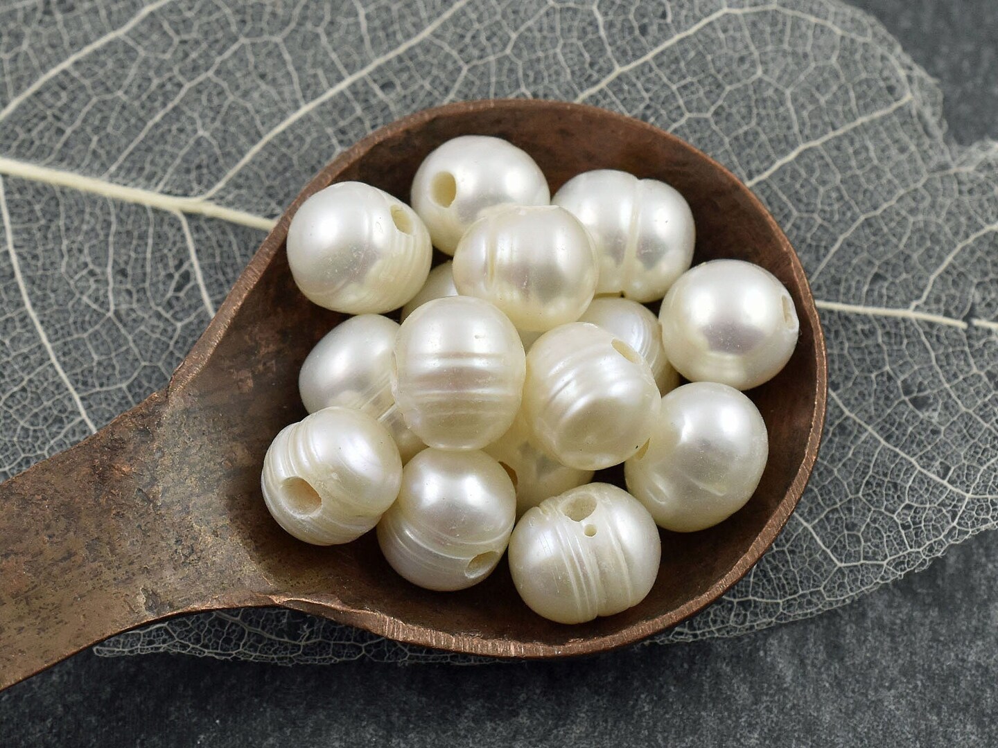 10mm Cream Large Hole Fresh Water Potato Pearls (8&#x22; Strand)