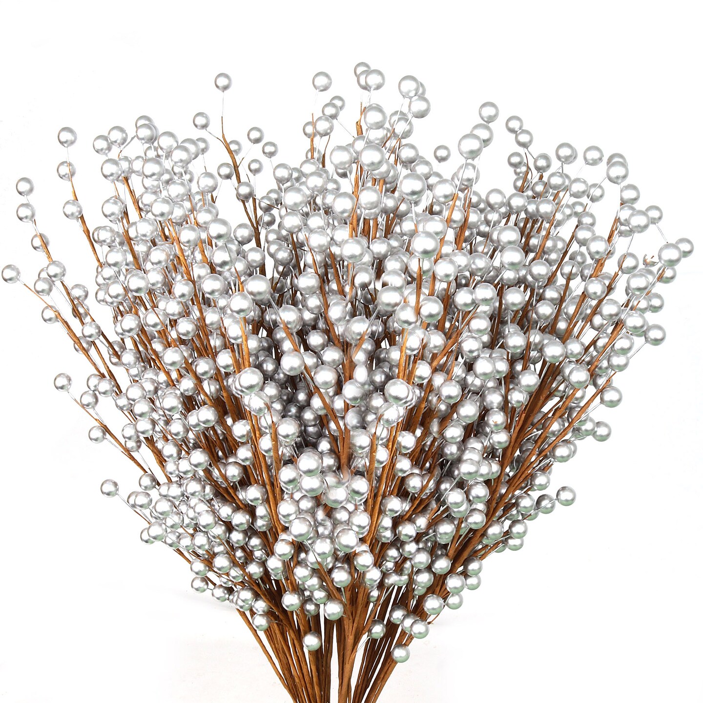 Silver Holly Berry Stem Picks: Set of 12, 17-Inch, 35 Berries by Floral Home&#xAE;