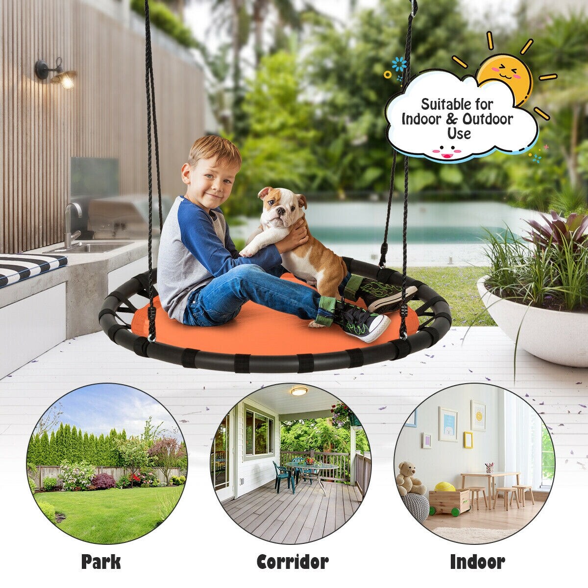 40&#x22; Flying Saucer Round Swing Kids Play Set