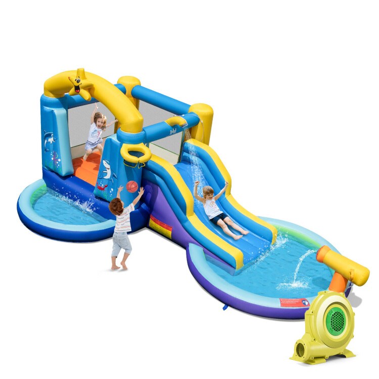 Kids Inflatable Bounce House With Slide Water Cannon Trampoline Outdoor Play