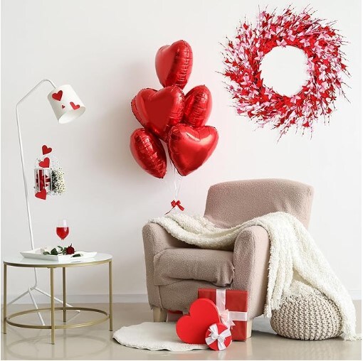Artificial Pink Forsythia Wreath Spring Summer Fake Foam Flower Handmade Wreath with Pink Red Forsythia for Gifts 20in Valentine&#x27;s Day Wreath Farmhouse Front Door Window Decor Festival