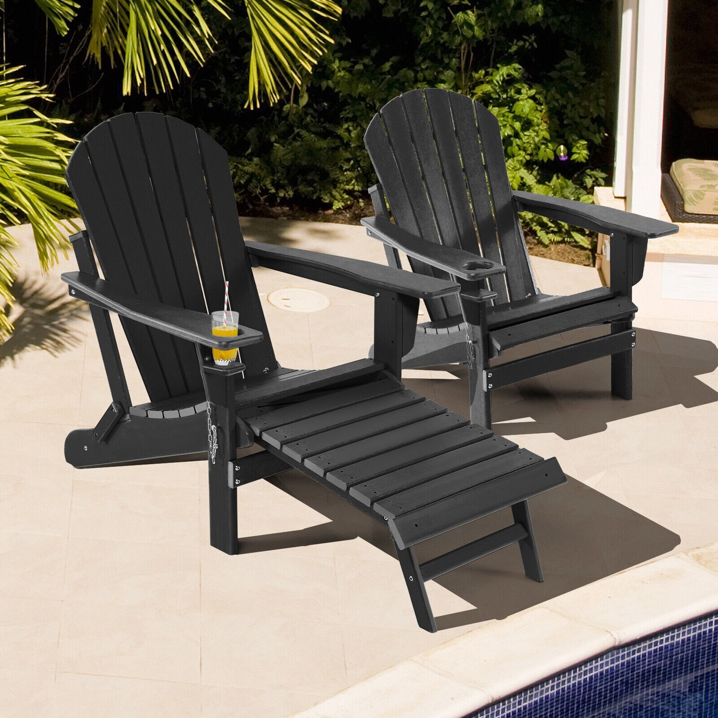 Patio All-Weather Folding Adirondack Chair with Pull-Out Ottoman