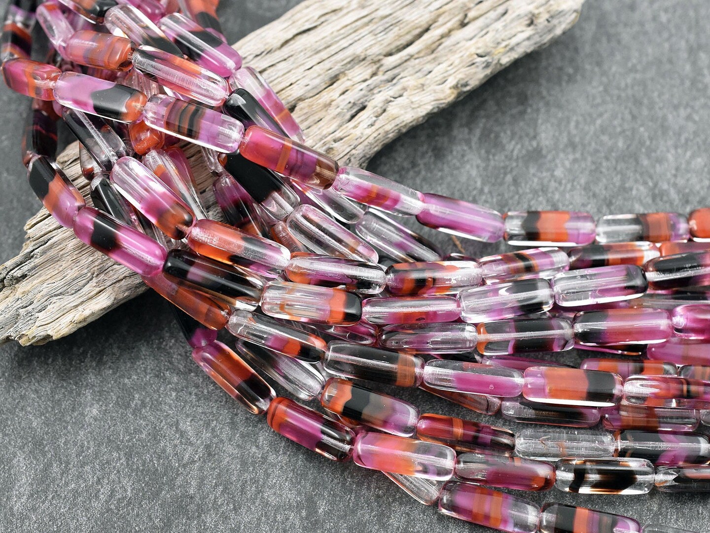 *14* 15x5mm Pink Crystal Rectangle Tube Beads