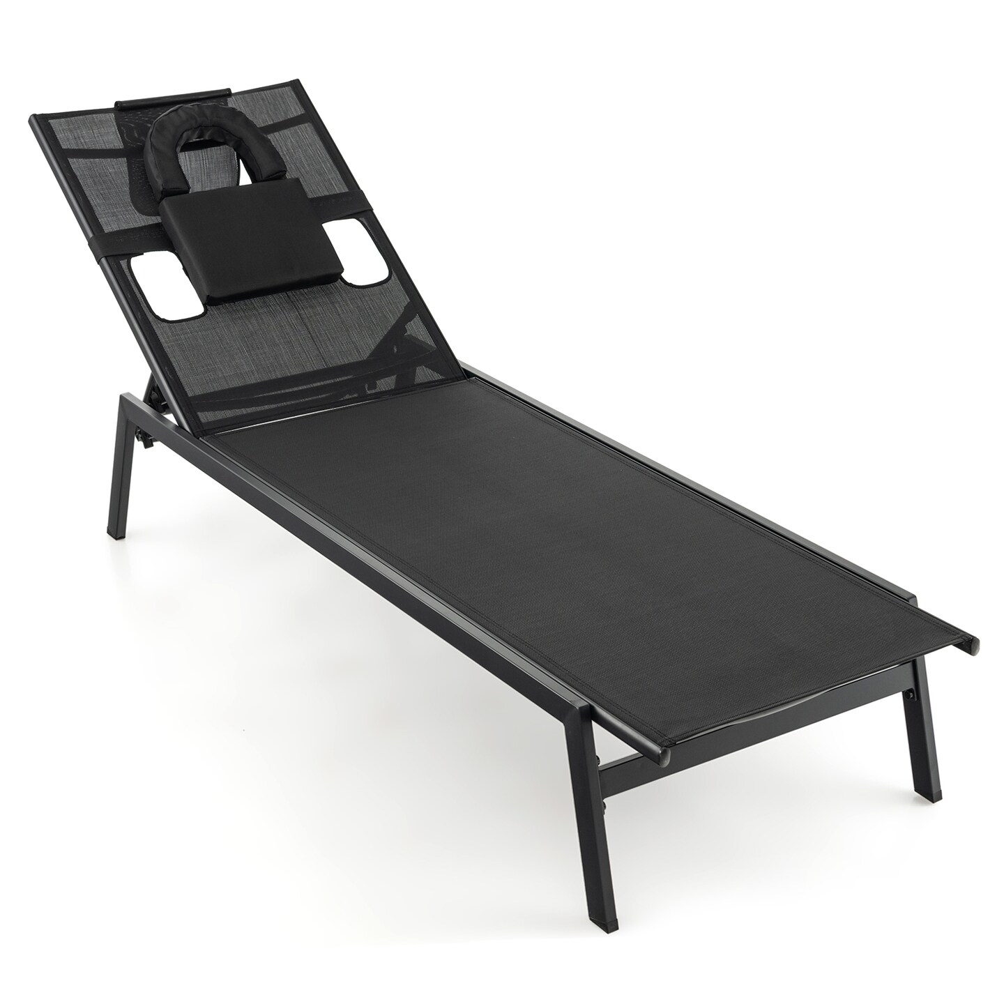 Adjustable Patio Chaise Lounge with Face and Side Holes Black