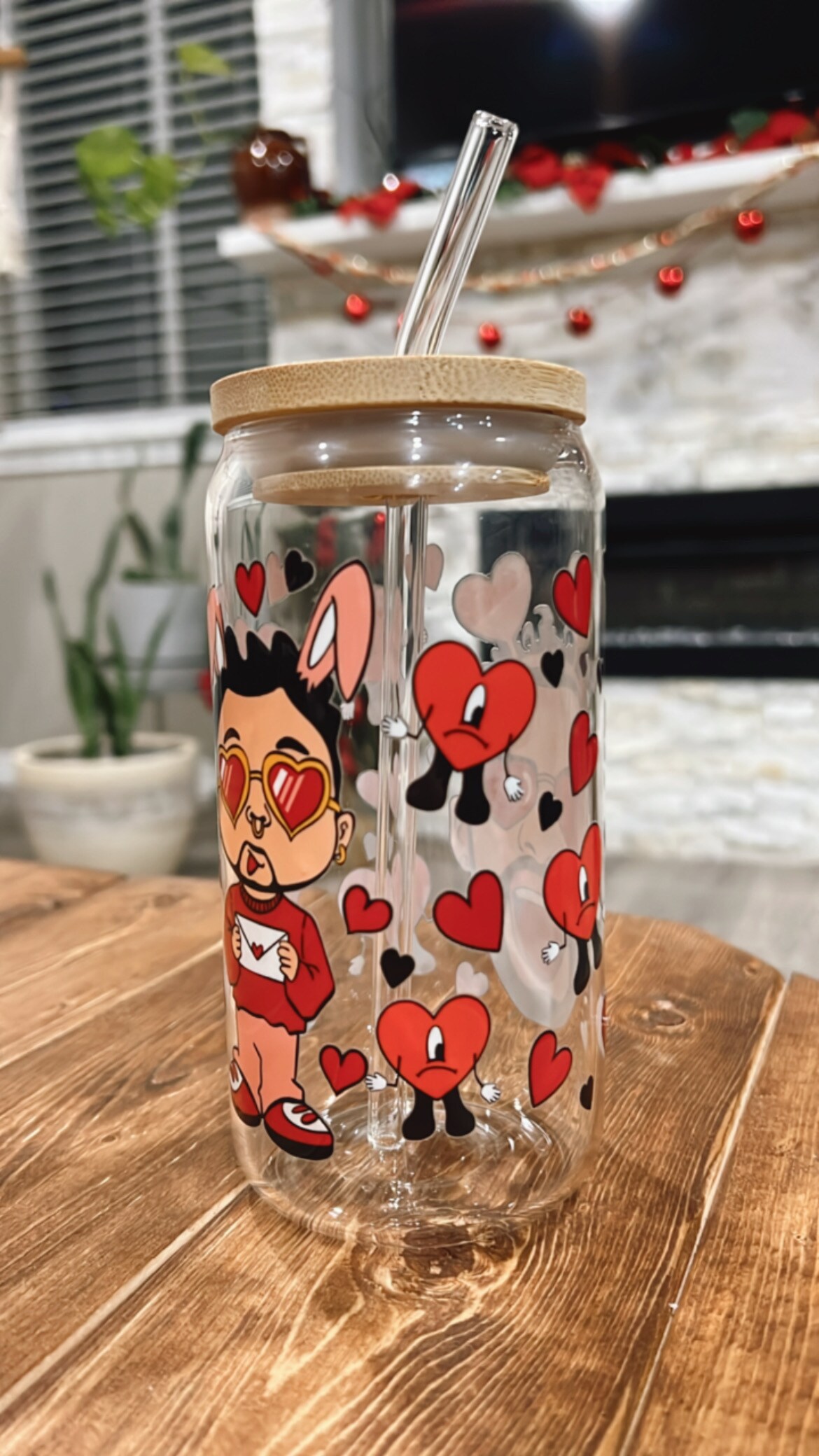 Bad Bunny “un Christmas Sin Ti” Glass Can, 16oz Libbey Cup, Glass Can With Lid  And Straw for Sale in El Paso, TX - OfferUp