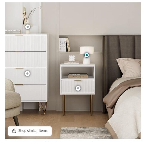Bedside furniture, nightstands, dressers with drawers for bedrooms, small side tables with drawers, end tables with gold frames for bedrooms, living rooms, and white stripes