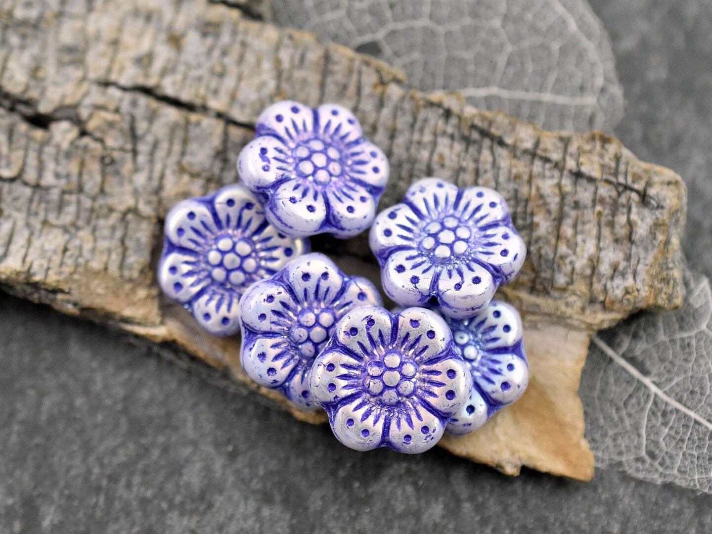 *12* 14mm Purple Washed Alabaster AB Wildflower Beads