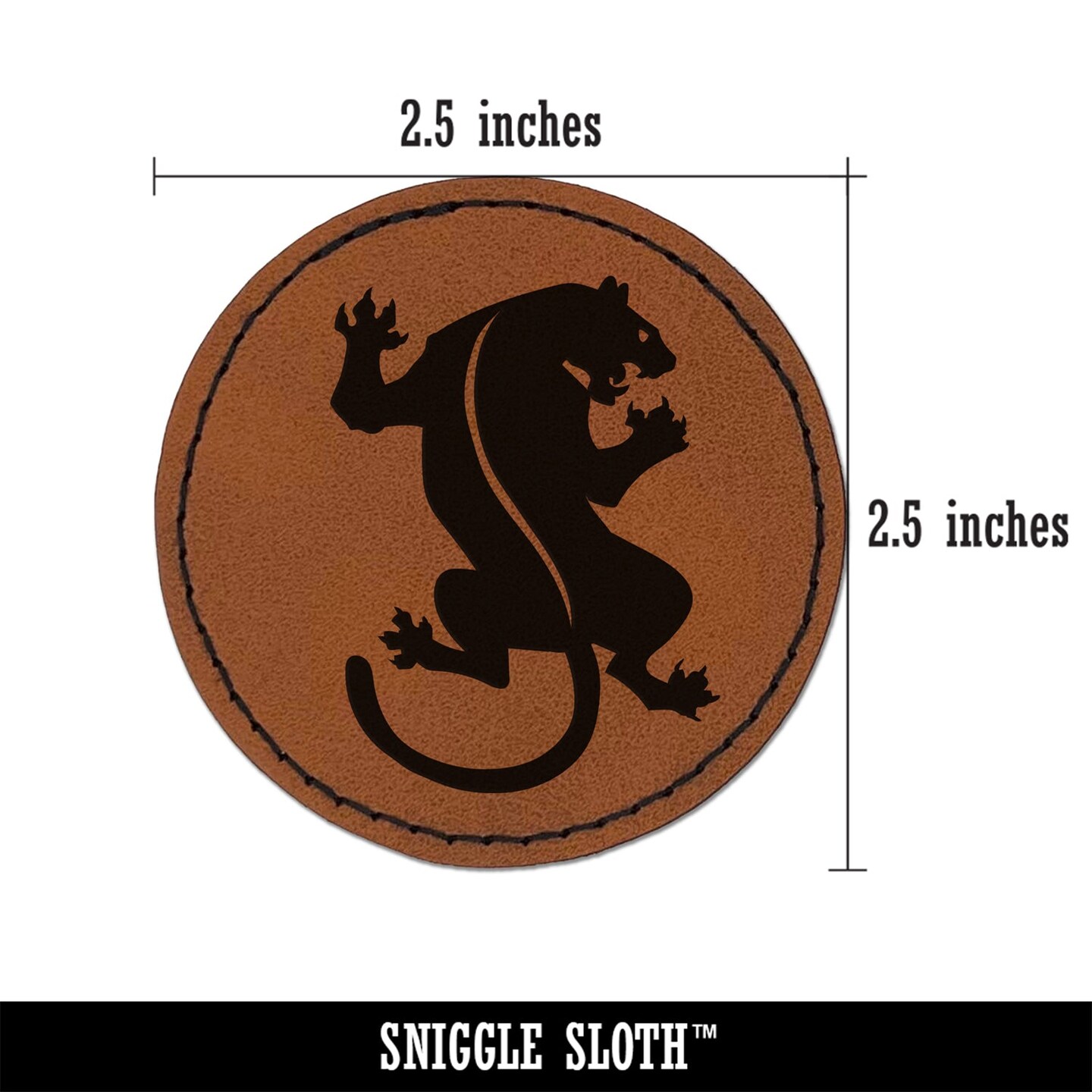 Black Panther Round Iron-On Engraved Faux Leather Patch Applique - 2.5&#x22;