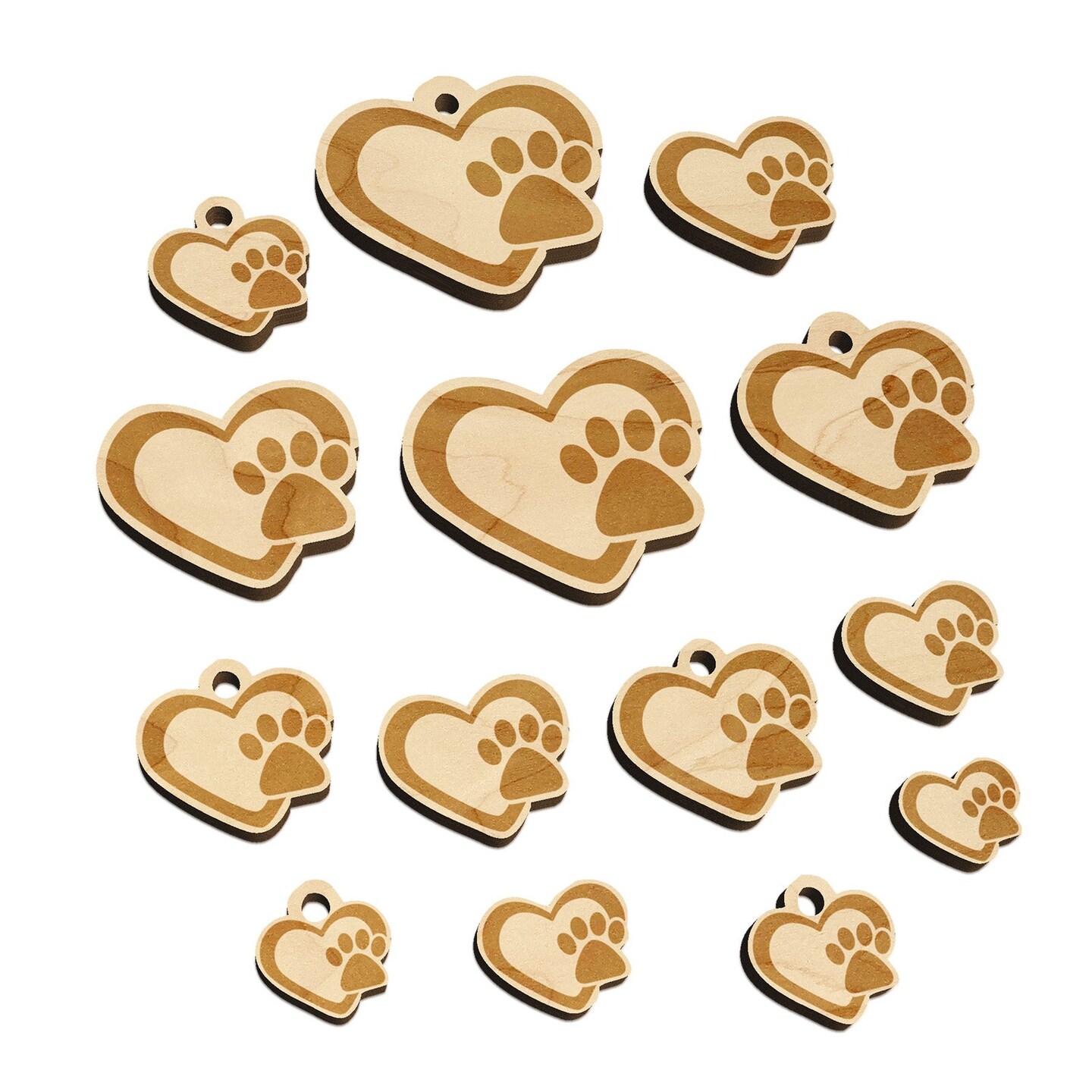 Heart with Paw Print Mini Wood Shape Charms Jewelry DIY Craft