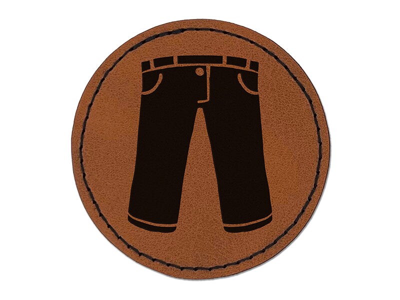 Pants Jeans Trousers Clothes Laundry Round Iron-On Engraved Faux Leather Patch Applique - 2.5"