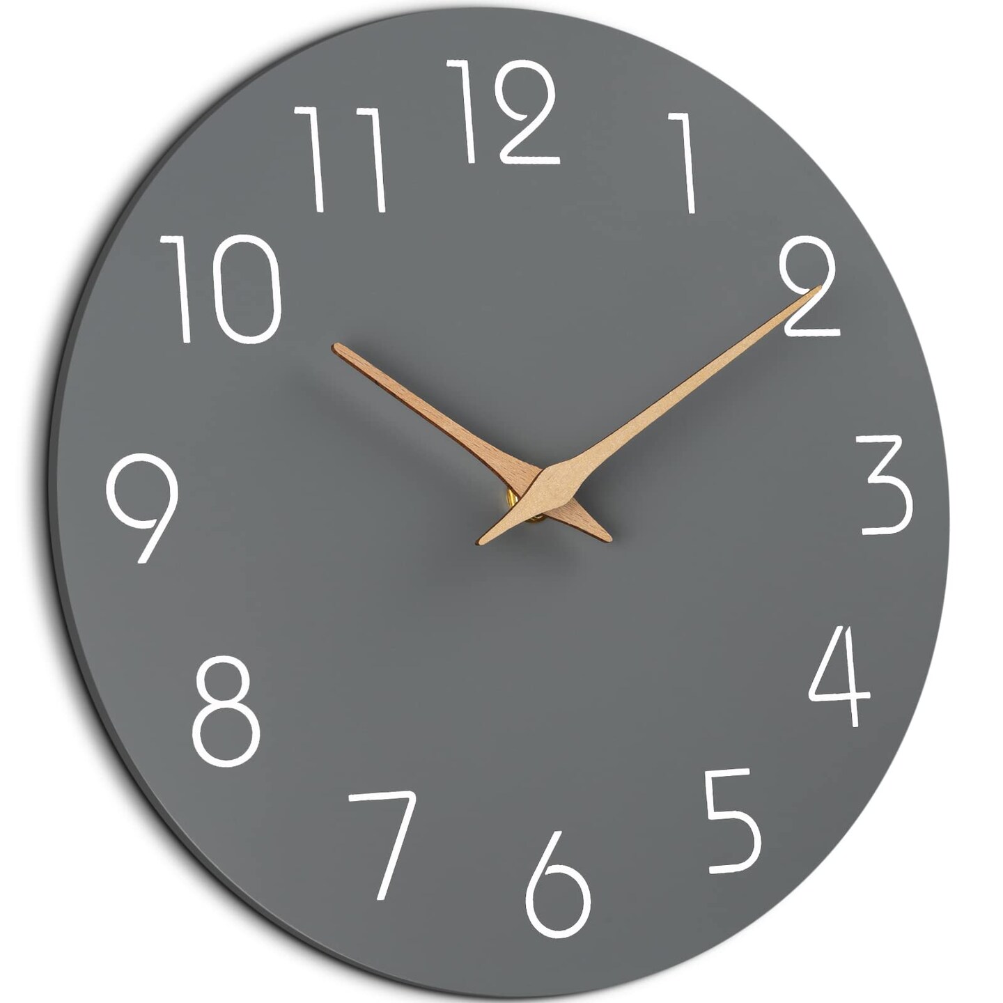 Wall Clock 14 Inch Wall Clocks Battery Operated Silent Non-Ticking, Simple Modern Wood Clock Decorative for Bedroom, Living Room, Kitchen, Home Office (Gray)