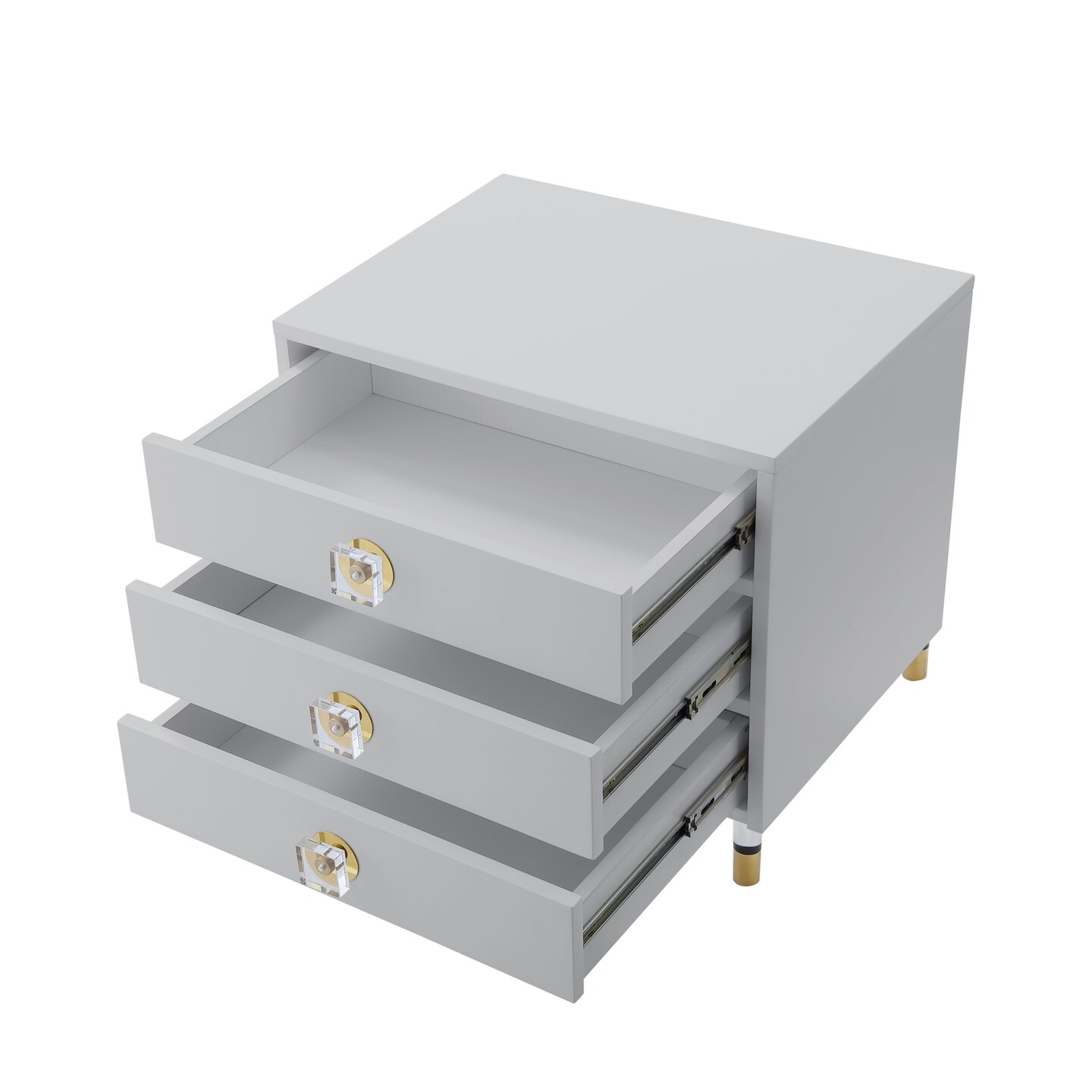 Telono High Gloss 3-Drawer Acrylic Knob/Leg Accent/Side Table Nightstand