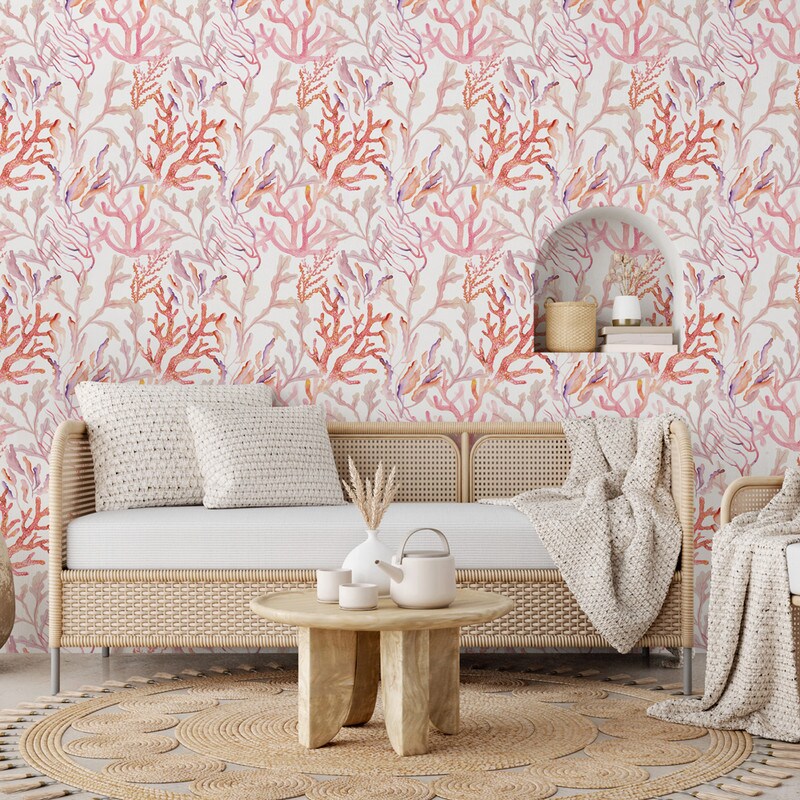 Tempaper Coral Reef Peel and Stick Wallpaper Rose Quartz