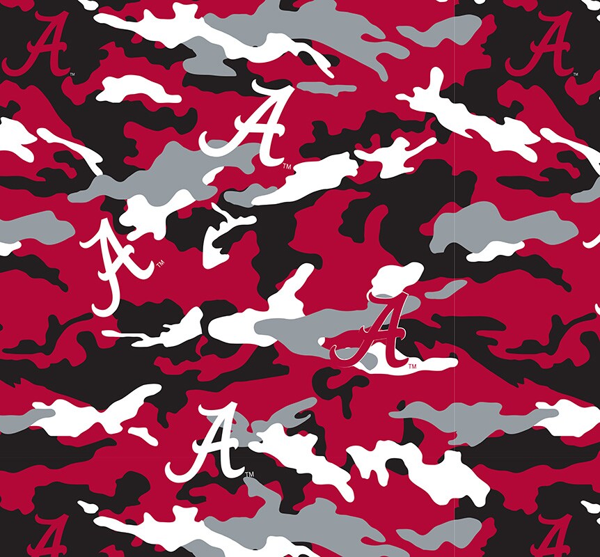 Sykel Enterprises-University of Alabama Fleece Fabric-Alabama Crimson Tide Camouflage Fleece Blanket Fabric-Sold by the yard