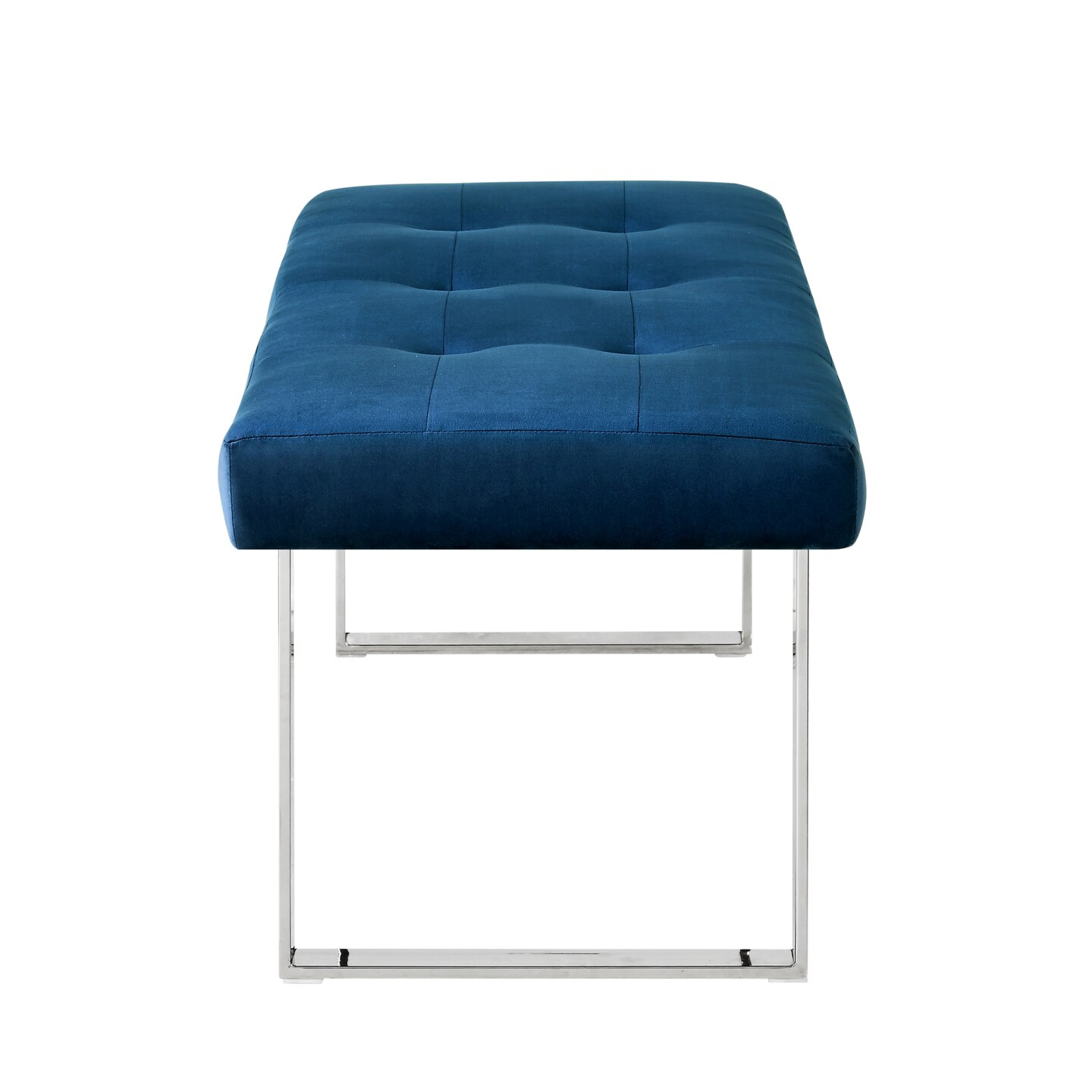 Alonso PU Leather/Velvet Tufted Square Metal Leg Bench With Gold/Chrome Legs