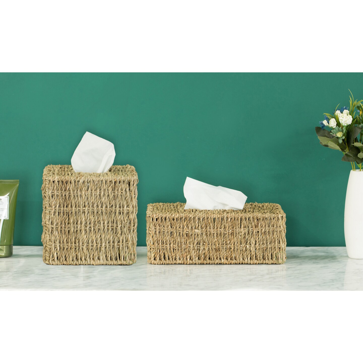 Natural Seagrass Wicker Tissue Box Cover Holder For Bathroom