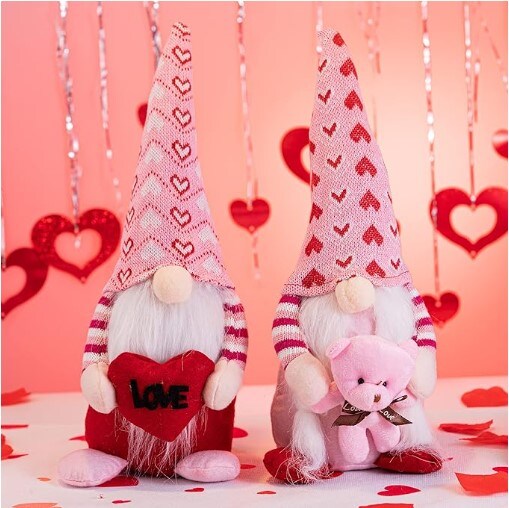 2 PCS Valentine Day Gnomes Plush Decorations Valentine's Day Tomte Dolls for Home Table Ornaments