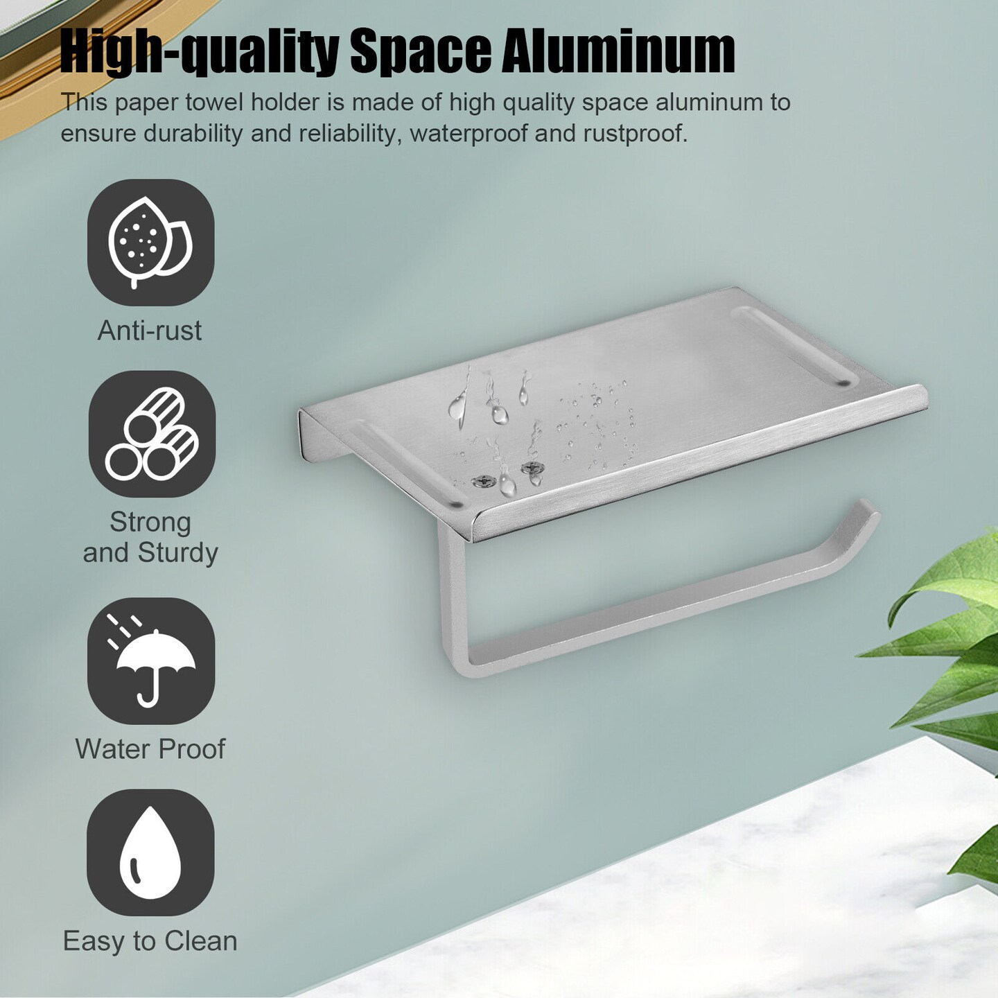 Wall-Mounted Toilet Paper Holder with Mobile Phone Storage Shelf