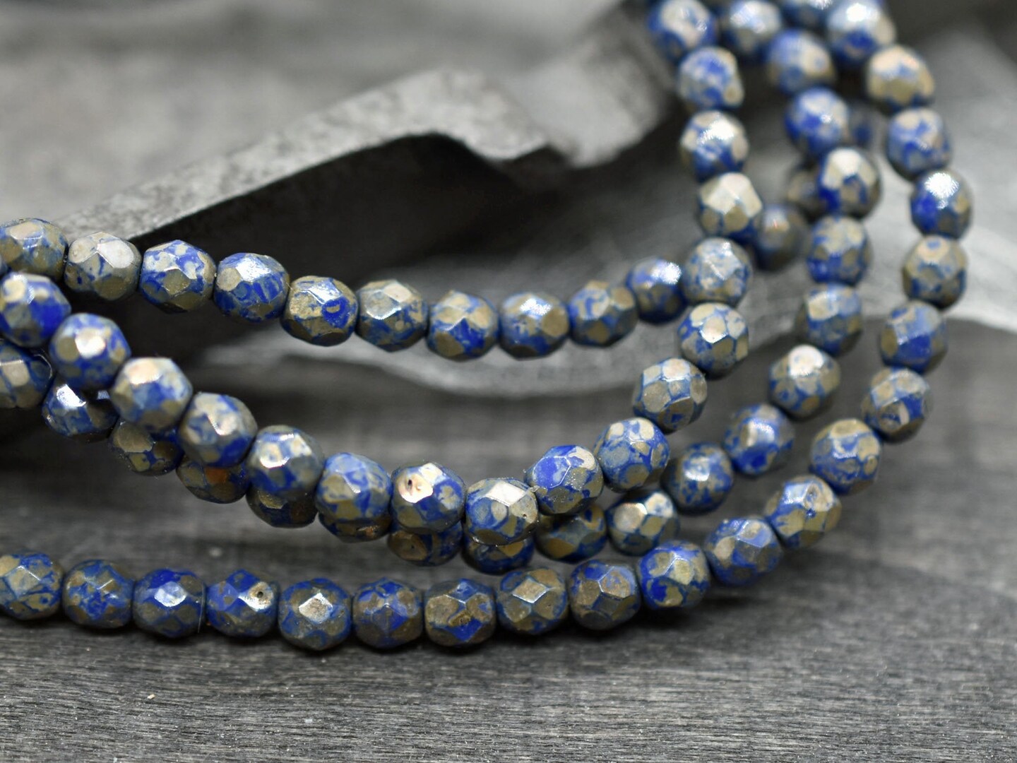 *50* 4mm Opaque Navy Blue Travertine Fire Polished Round Beads