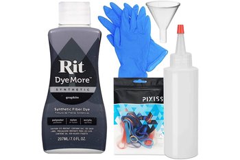 Rit Dye Liquid Synthetic Graphite All-Purpose Dye 8oz, Pixiss Tie Dye Accessories Bundle with Rubber Bands, Gloves, Funnel and Squeeze Bottle