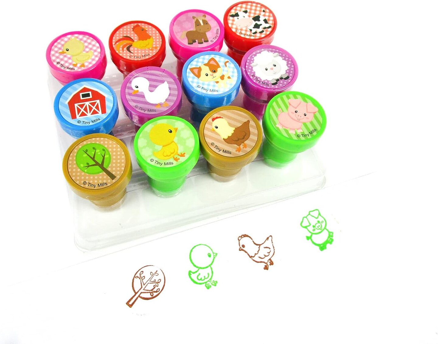 TINYMILLS 12 Pcs Farm Animals Stamp Kit for Kids - Farm Animals Barnyard Self Inking Stamps Gift Party Favors