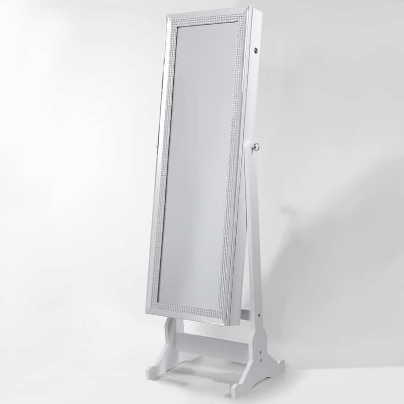 Shimmer Crystal Border Cheval Mirror Jewelry Armoire with LED Lights