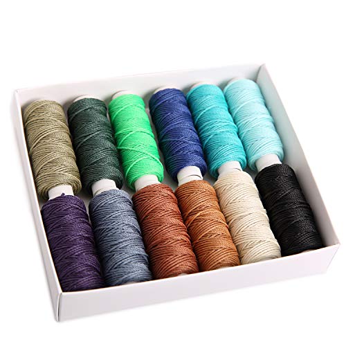 12 Dark Colors Waxed Cords Polyester Leather Sewing Thread Waxed Strings for Macrame, DIY Bracelets, Handcraft or Leather Projects
