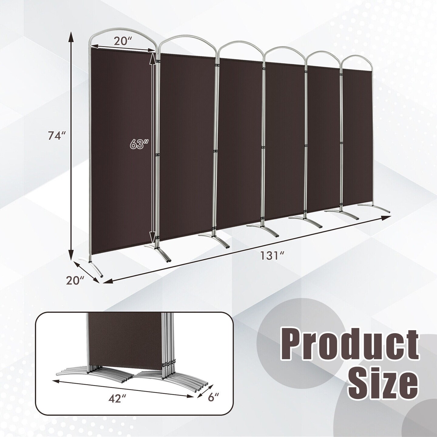 6 Feet 6-Panels Freestanding Folding Privacy Screen