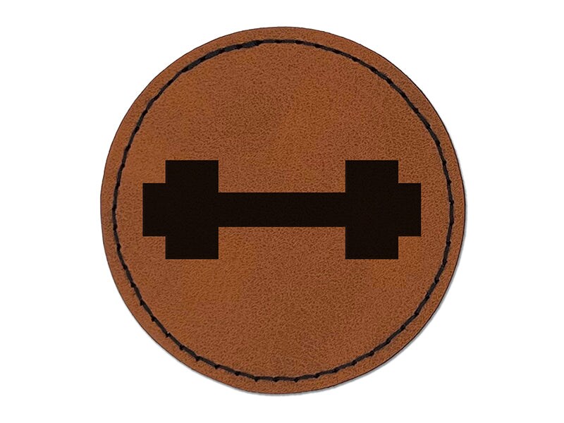 Dumbbell Barbell Weight Lifting Solid Round Iron-On Engraved Faux Leather Patch Applique - 2.5&#x22;
