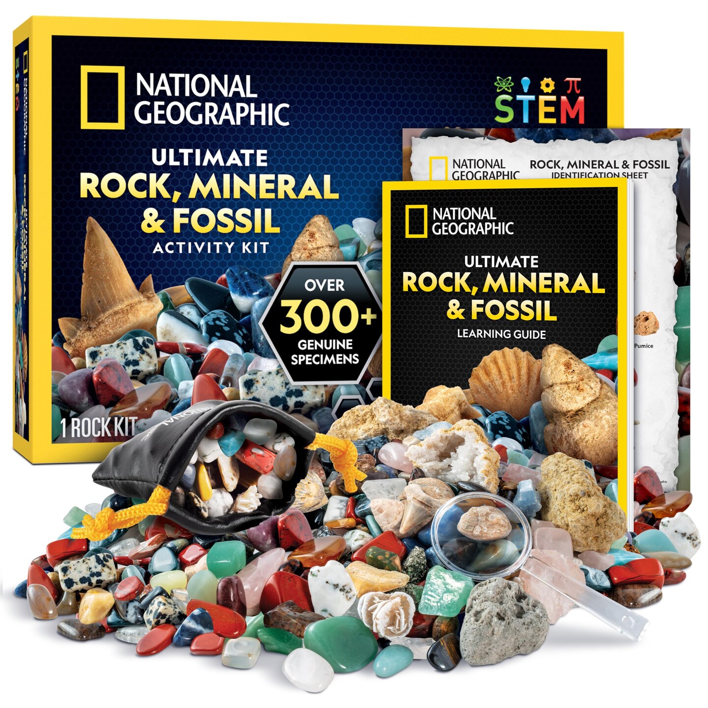 NATIONAL GEOGRAPHIC Rock Collection Box for Kids – 300+ Piece Gemstones and Crystals Set Includes Geodes and Real Fossils, Rocks and Minerals Science Kit , A Geology Gift for Boys and Girls