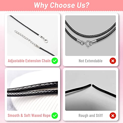 50 Pieces Necklace String Rope with Clasp, 24 Inch Waxed Cotton Cord Necklace Bulk for Charms Pendants, Bracelets, Necklaces, Jewelry Making Supplies and Beading Supplies
