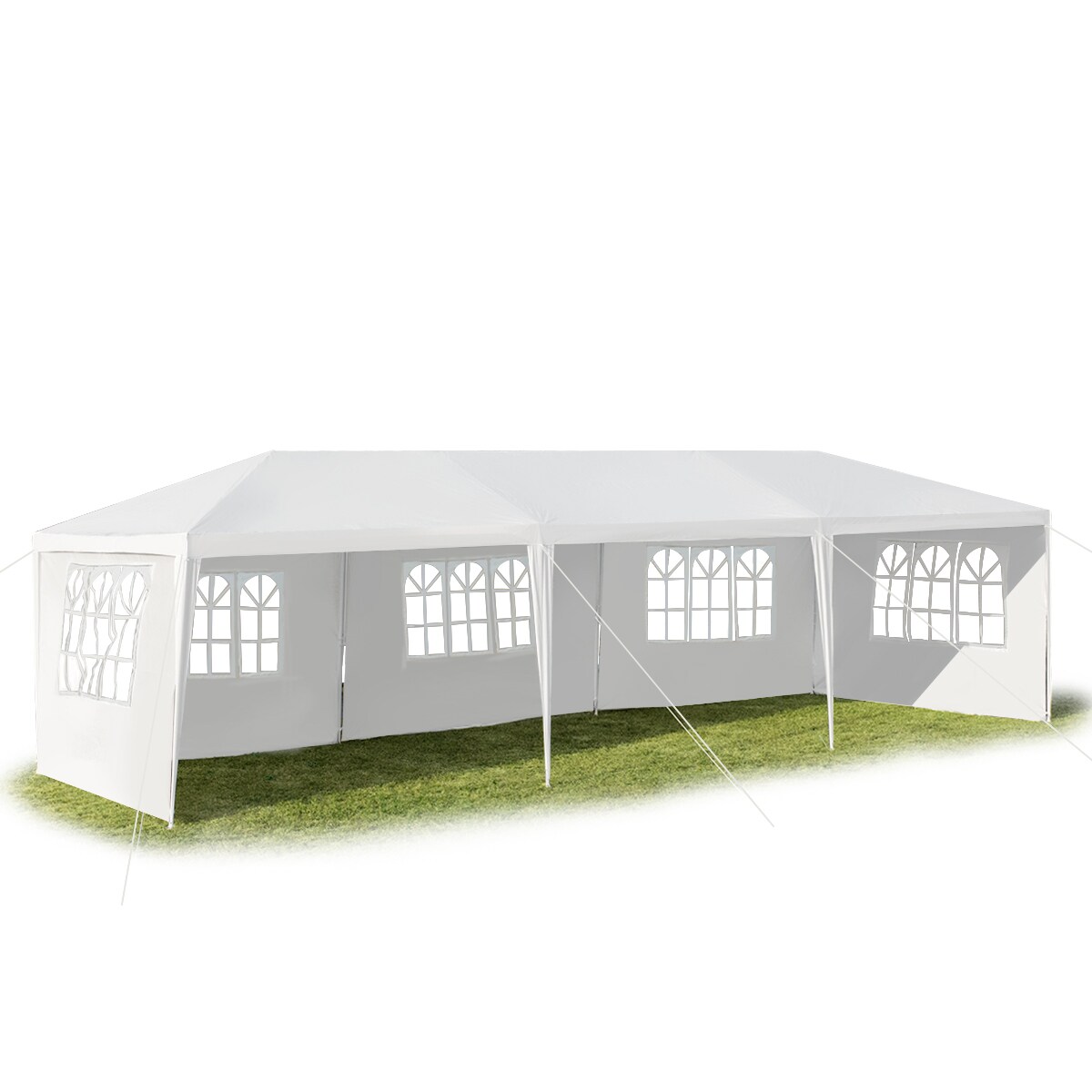 White 10x30 ft Outdoor Canopy Tent Heavy Duty Steel Frame 5 Removable Sidewalls