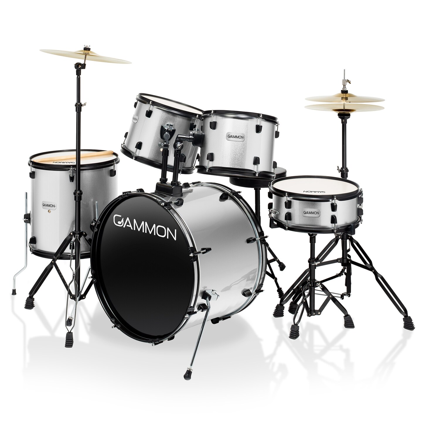 Gammon Percussion Full Size Complete Adult 5-Piece Drum Set with Cymbals, Stands, Stool, and Sticks