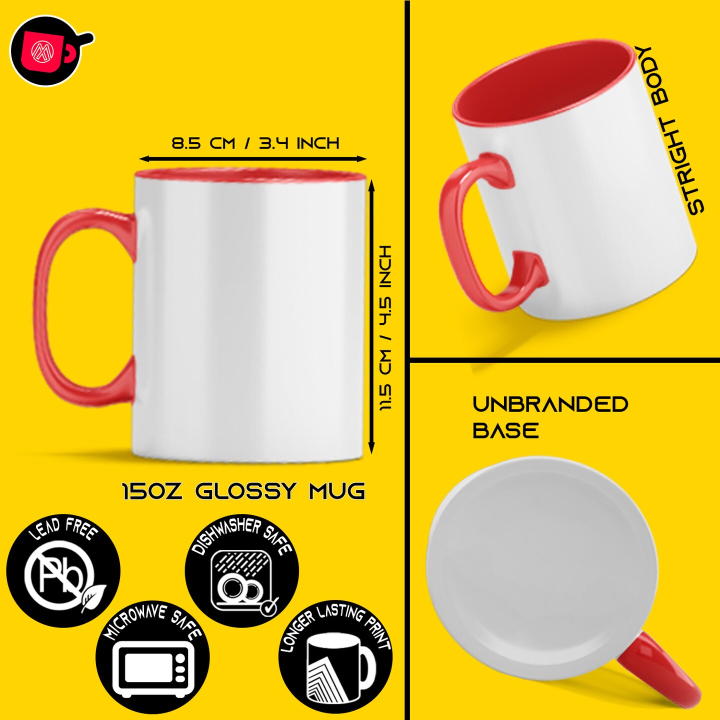 12 Pcs 15OZ El Grande Red Inside & Handle Sublimation Mugs With Gift Boxes